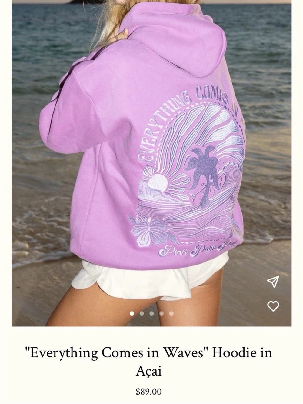 Pink Palm Puff 'Everything Comes in Waves' Açai Hoodie in Acai XXS